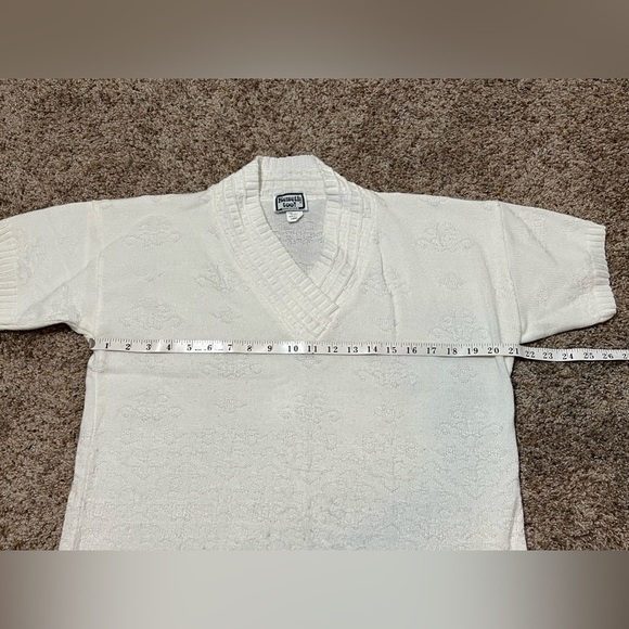 Vintage Sweater by Kenneth Too White Crochet Knit Vneck Short Sleeve Sz L USA - Picture 7 of 13